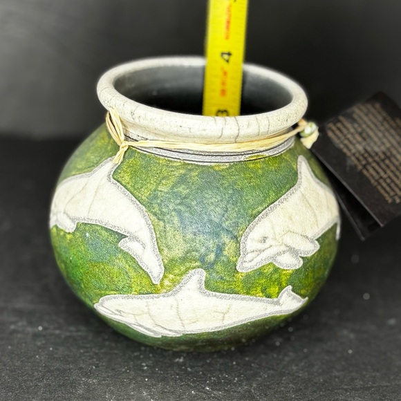 Jeremy Diller Raku Pottery Art 3 Dolphins Signed Very Nice Mint Condition - Picture 11 of 12